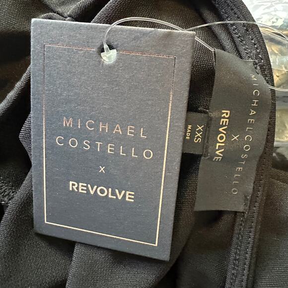 Michael Costello Black Ruched Midi Dress XXS Bodycon Cocktail Designer $230 NEW - Picture 7 of 8